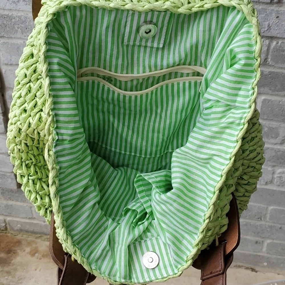 Retro 70s bag boho crepe paper green wood purse stripped bohemian purse …